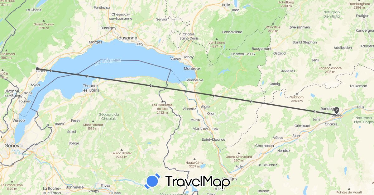 TravelMap itinerary: driving, motorbike in Switzerland (Europe)